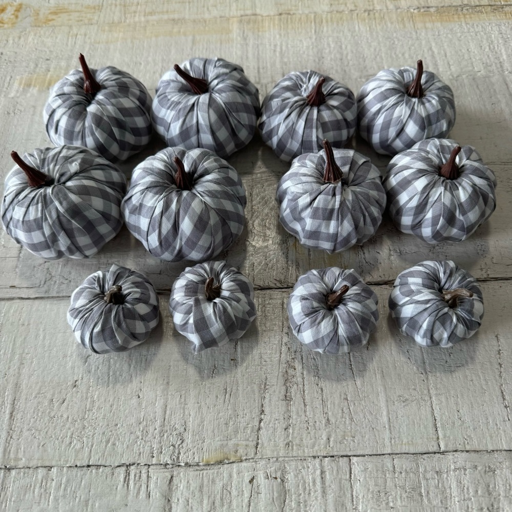 Grey and White Gingham Mini Pumpkins set of‎ 12 Fall Decor Farmhouse